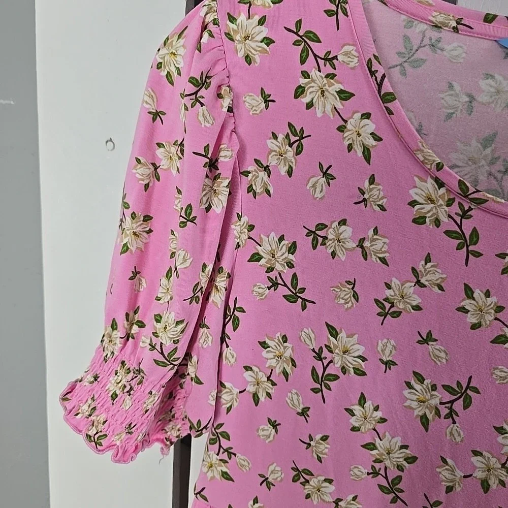 Draper‎ James Lee Ann Dress Medium Pink Magnolia Floral Puff Sleeve Coquette